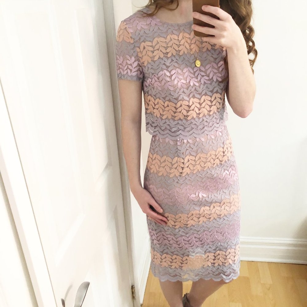 Stunning Pastel Lace Midi Layered Sheath Dress 4/6